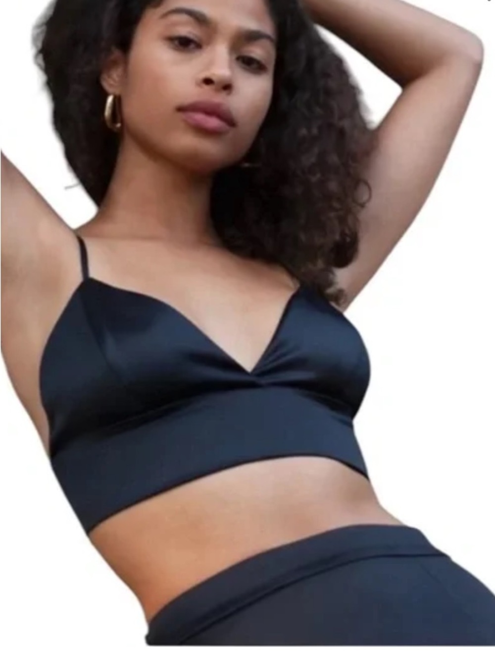 BABATON ARITZIA Satin Black Bralette Crop Top